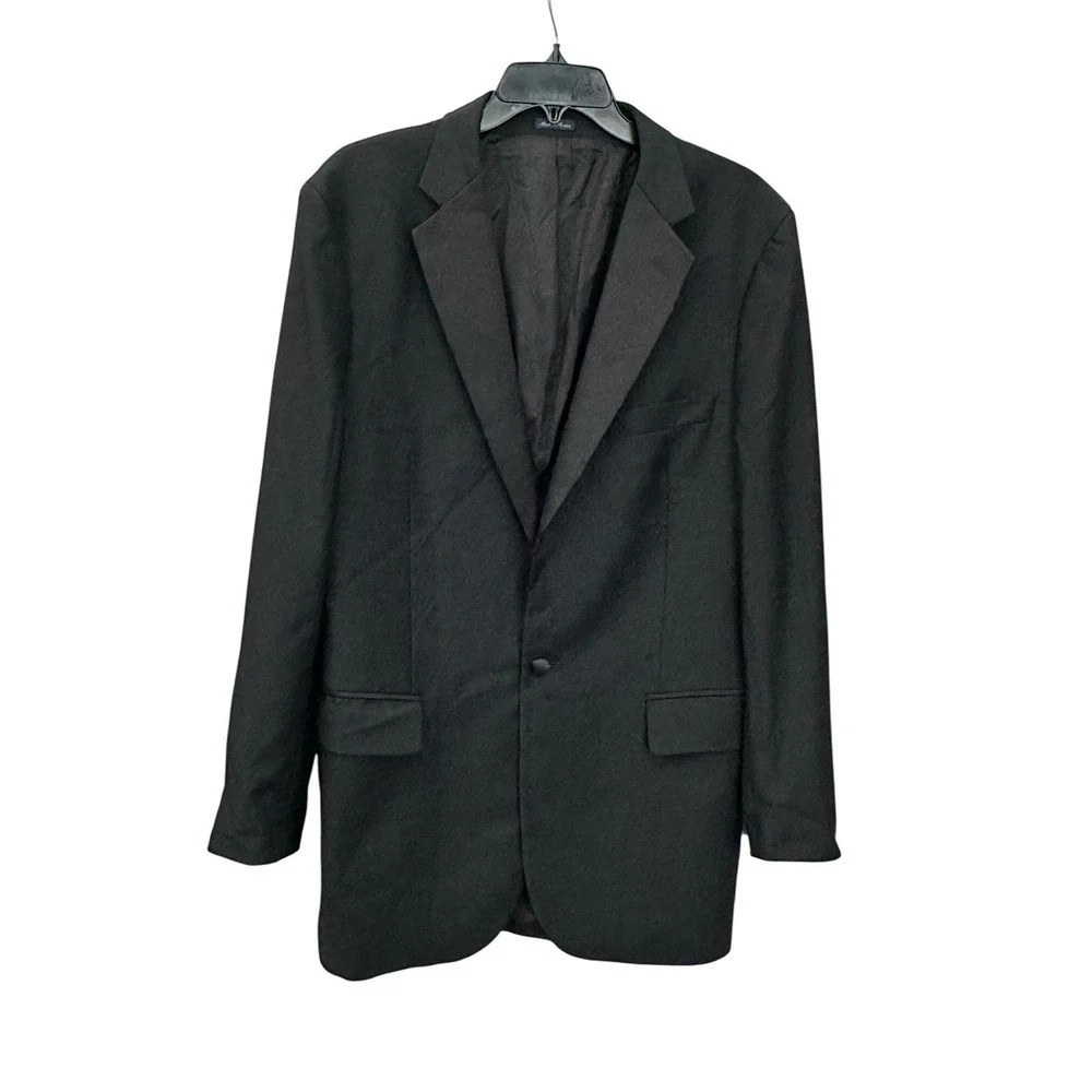J Crew Shawl Collar Tuxedo Jacket Italian Wool 42L Long Black Red Trim #HR-6
